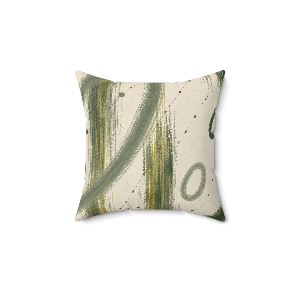 Abstract Olive Brushstroke Square Pillow - Modern Green Accent Cushion