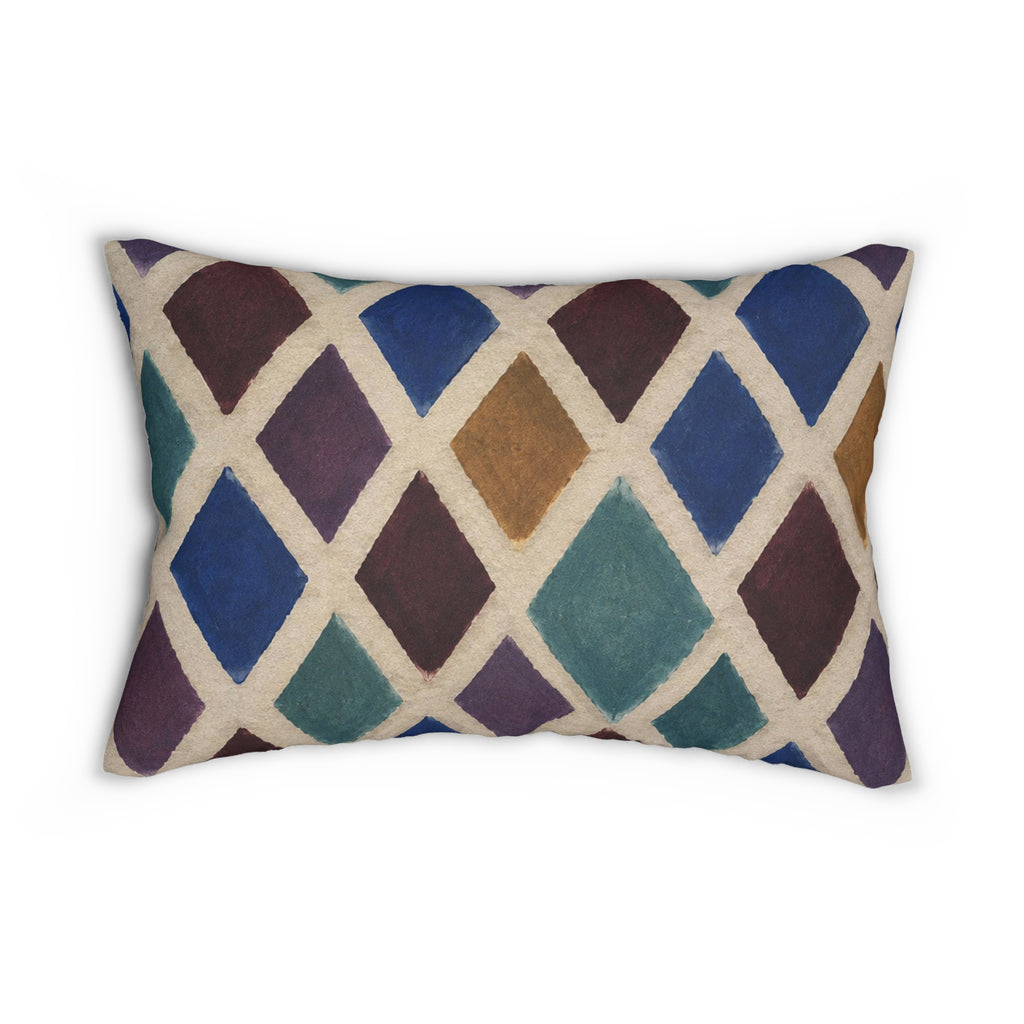 Diamond Watercolor Lumbar Pillow — Multicolor Geometric Accent Cushion