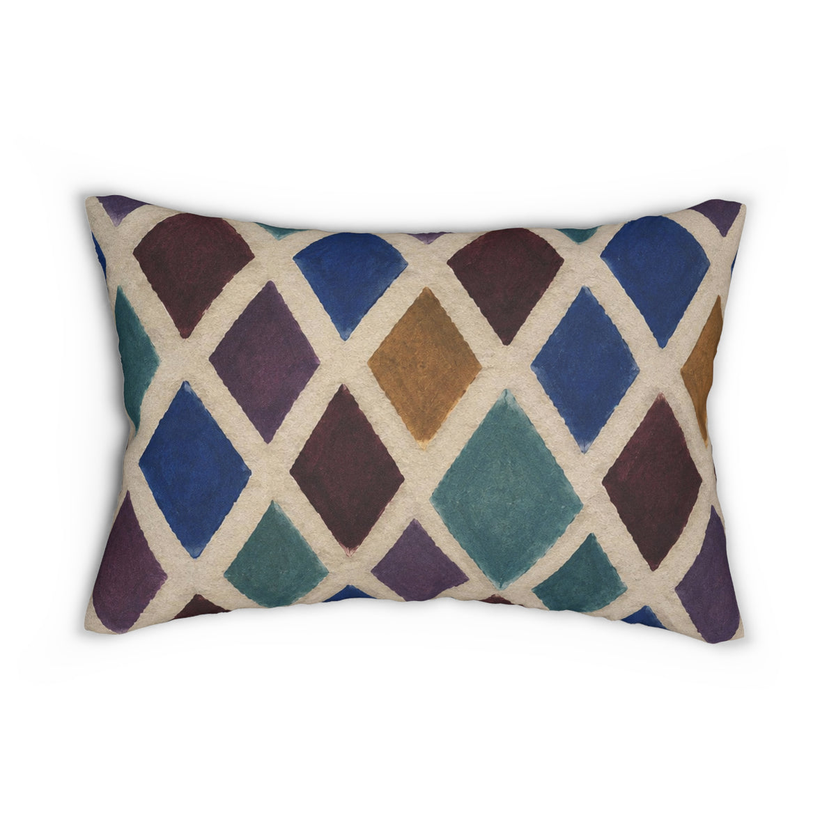 Diamond Watercolor Lumbar Pillow — Multicolor Geometric Accent Cushion