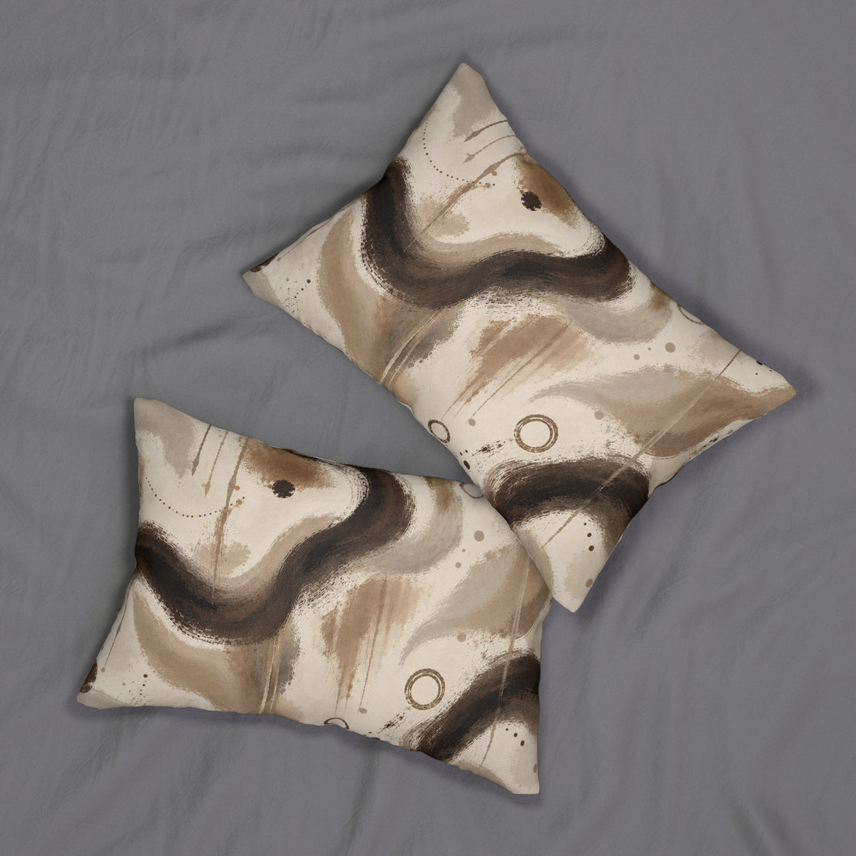 Abstract Earthtone Lumbar Pillow — Neutral Swirl Decorative Throw Pillow