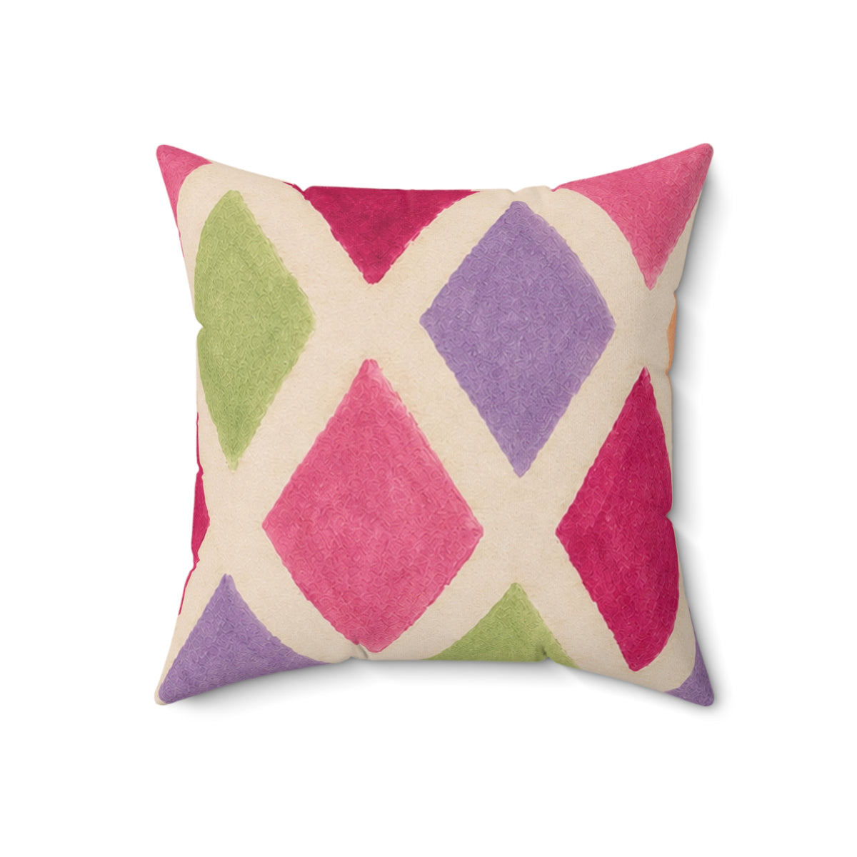 Colorful Harlequin Pattern Square Pillow — Pink & Pastel Decorative Throw Pillow