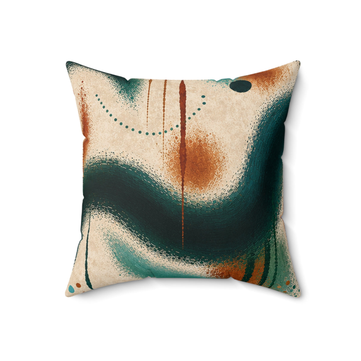 Abstract Teal & Rust Decorative Pillow - Modern Fluid Art Square Throw Pillow