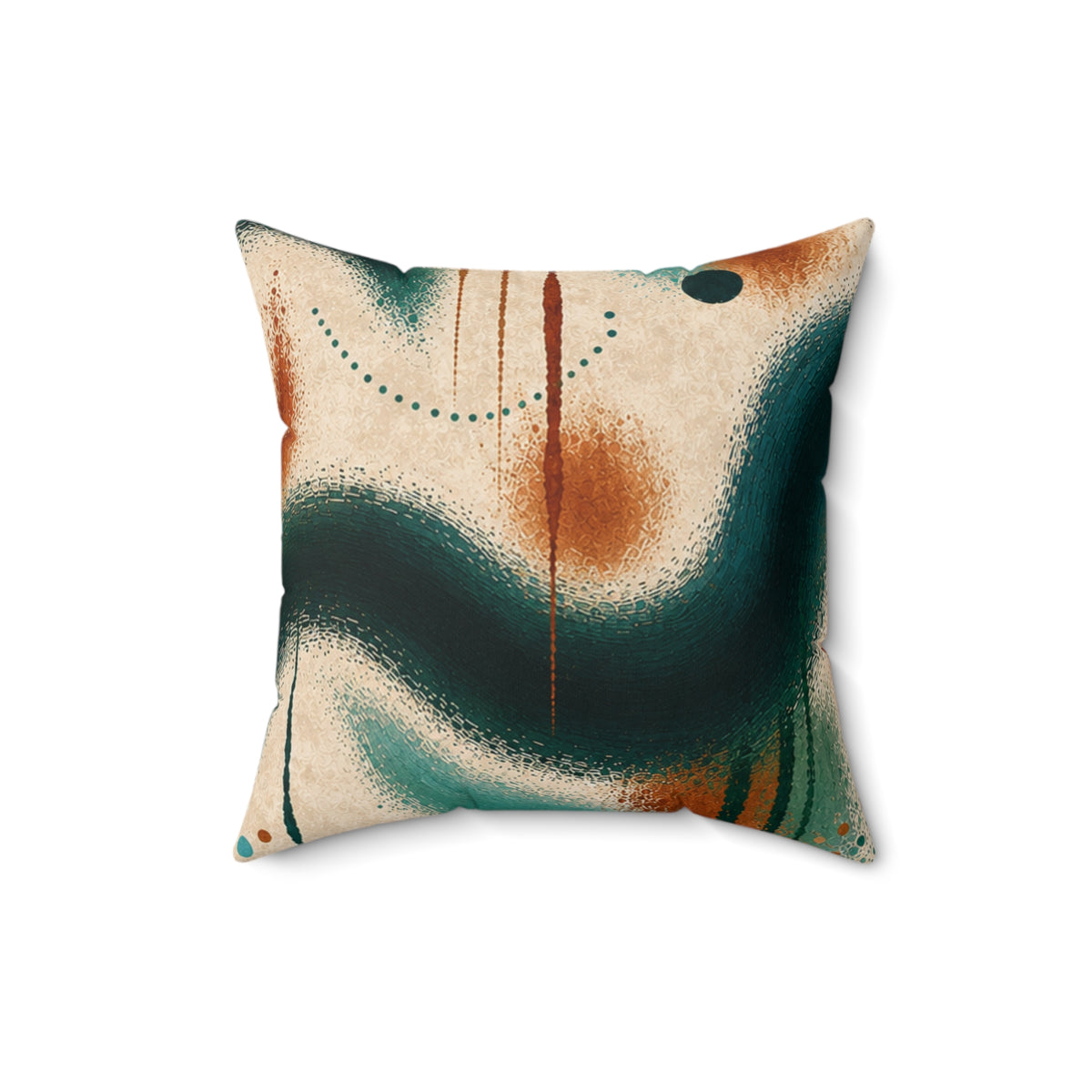 Abstract Teal & Rust Decorative Pillow - Modern Fluid Art Square Throw Pillow
