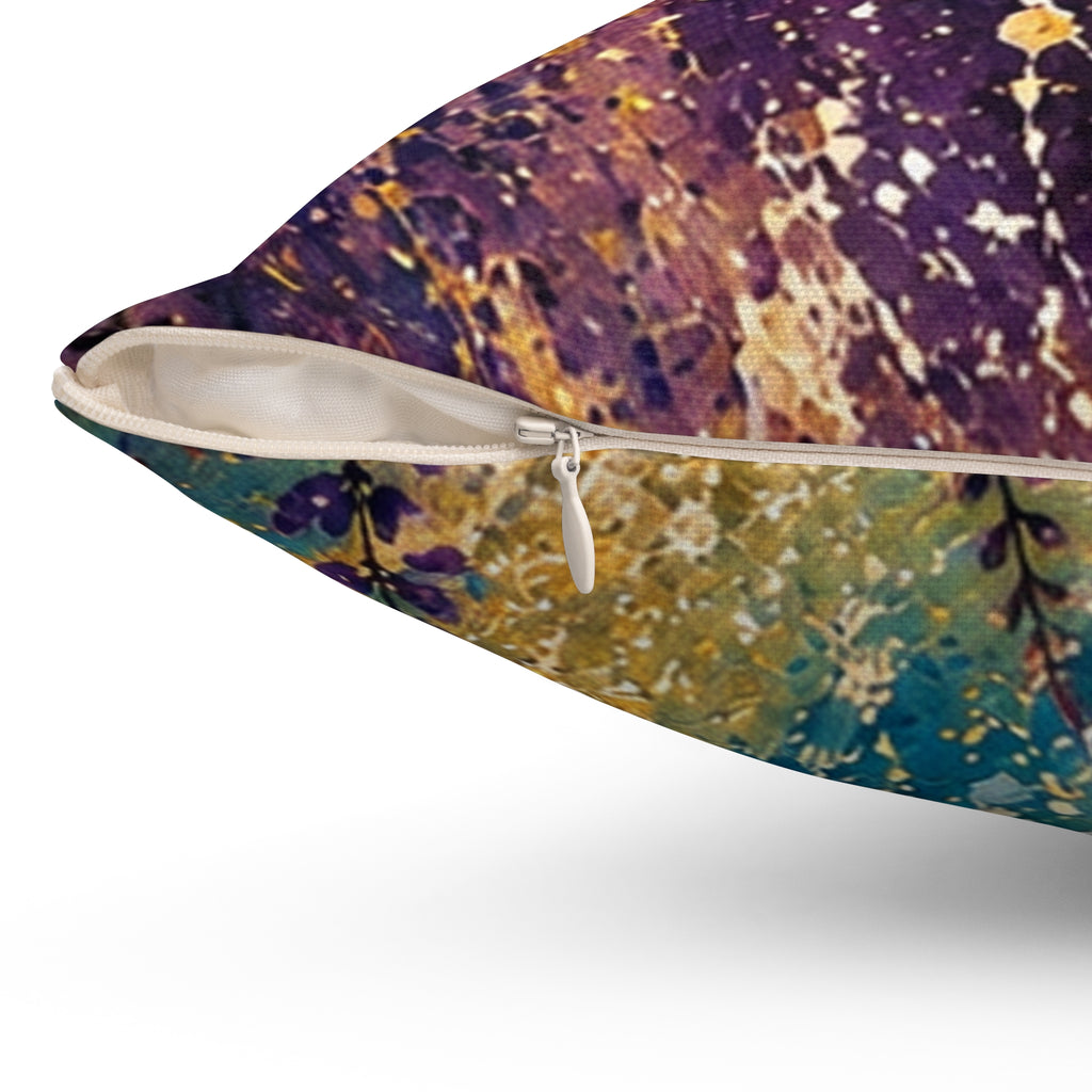 Abstract Galaxy Throw Pillow – Blue & Gold Painted Decorative Cushion
