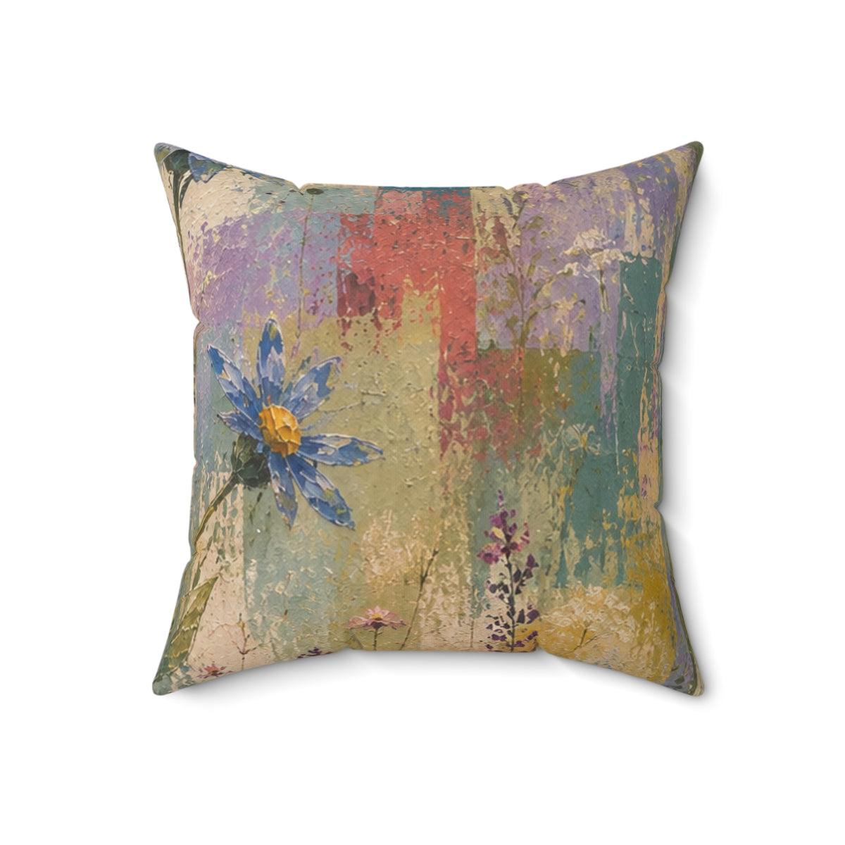 Floral Art Throw Pillow — Pastel Blue Daisy Decorative Pillow
