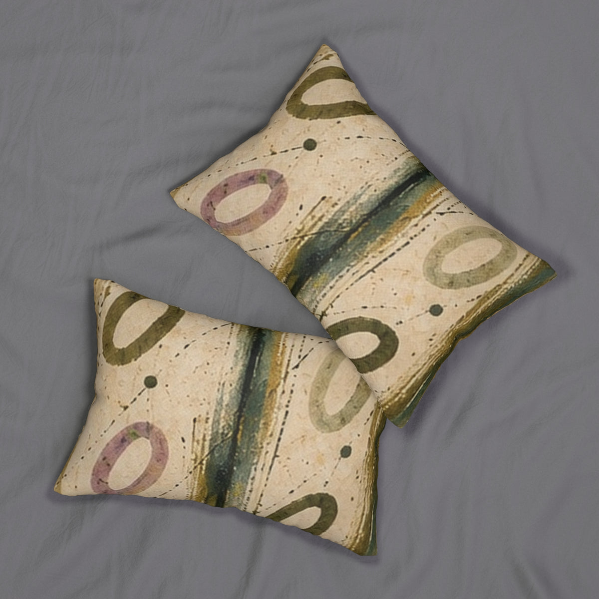 Abstract Vintage Rings Lumbar Pillow — Mid-Century Boho Throw Pillow