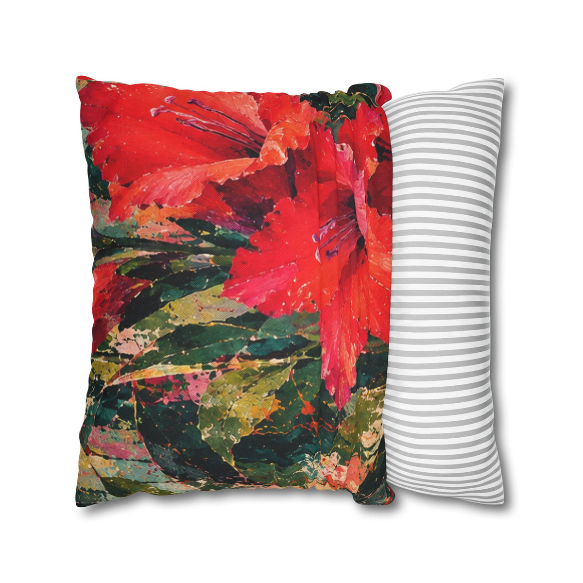Cushion  covers soft botanical Red Floral Decorative Pillowcase - Vibrant Botanical Accent