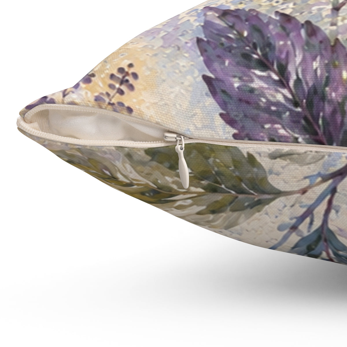 Botanical Watercolor Pillow — Blue & Purple Leaf Decorative Throw Pillow