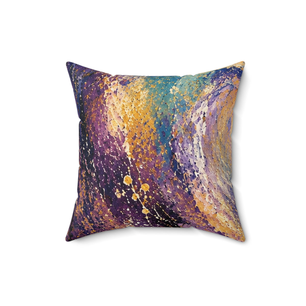 Abstract Galaxy Throw Pillow – Blue & Gold Painted Decorative Cushion