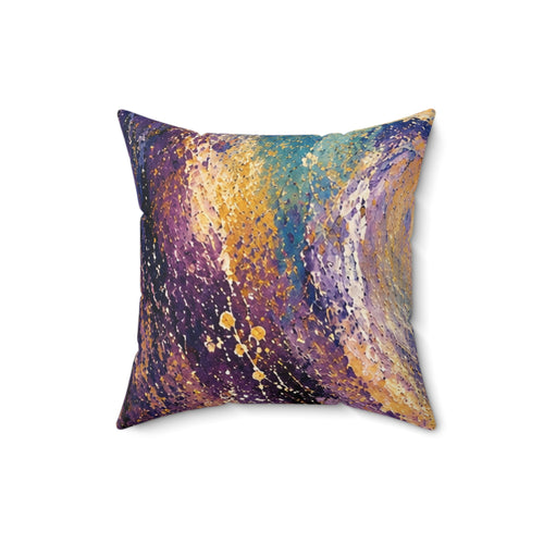 Abstract Galaxy Throw Pillow – Blue & Gold Painted Decorative Cushion