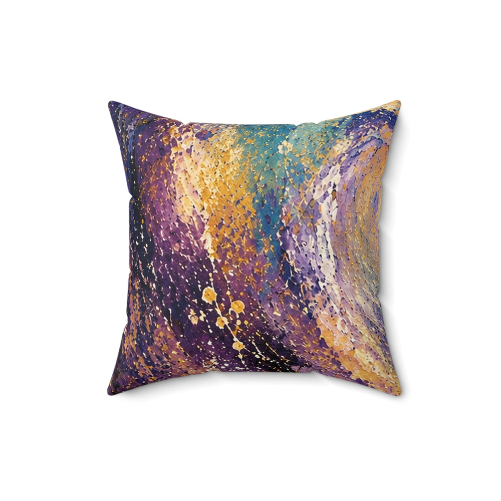 Abstract Galaxy Throw Pillow – Blue & Gold Painted Decorative Cushion