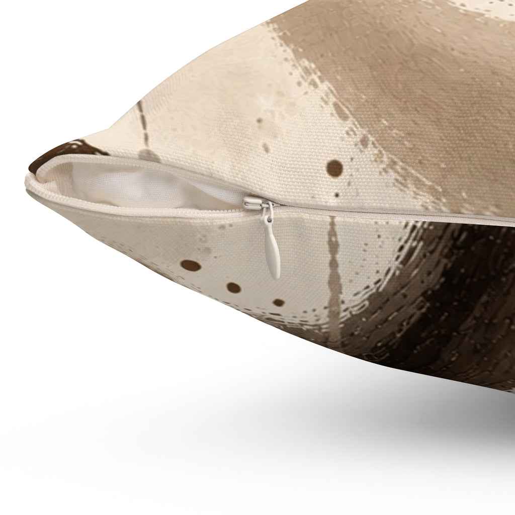 Abstract Earthtone Decorative Pillow — Neutral Brown Swirl Accent Cushion