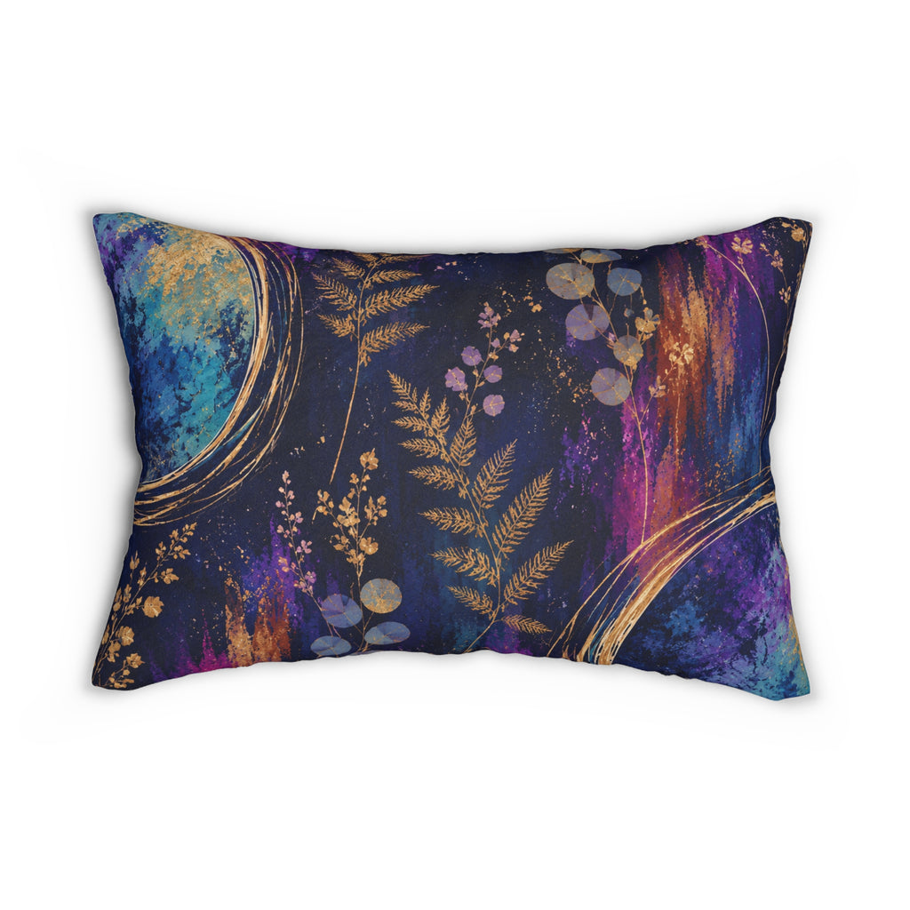 Galaxy Floral Lumbar Pillow — Botanical Moon Night Sky Accent Pillow