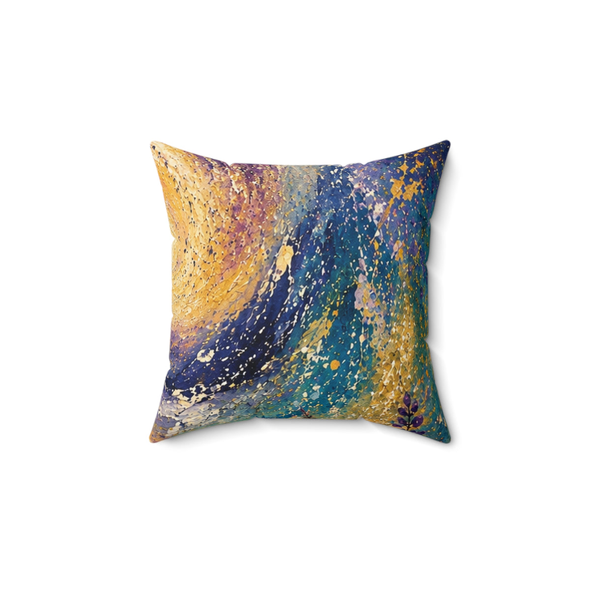 Abstract Galaxy Throw Pillow – Blue & Gold Painted Decorative Cushion