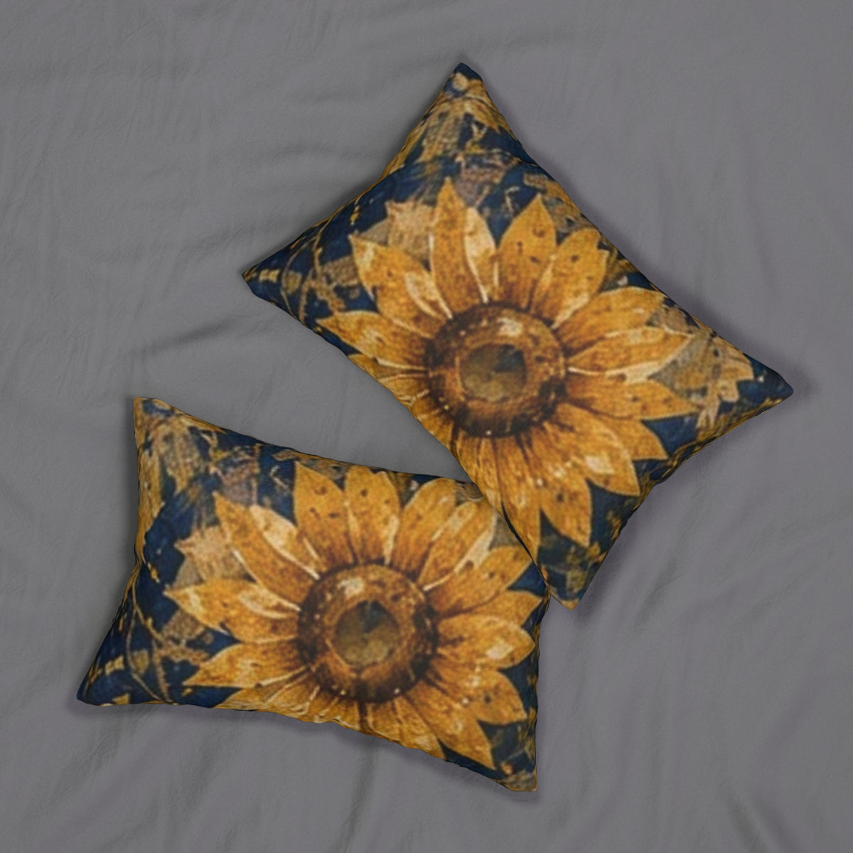 Sunflower Art Lumbar Pillow — Rustic Yellow Floral Accent