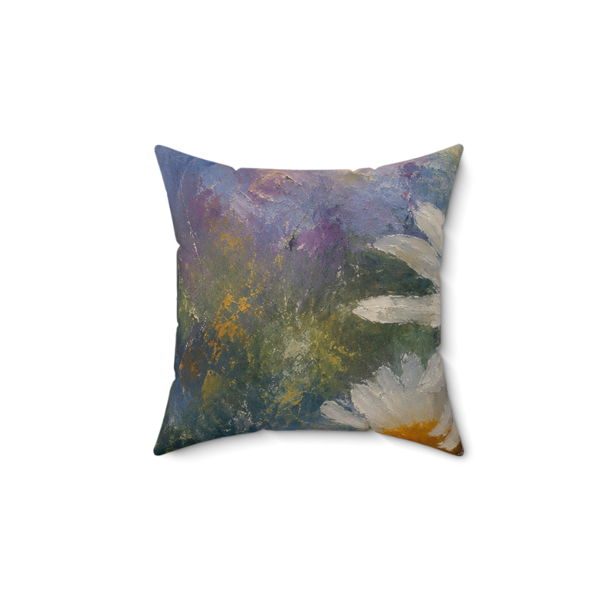 Daisy Garden Decorative Pillow — Floral Painted Accent Cushion