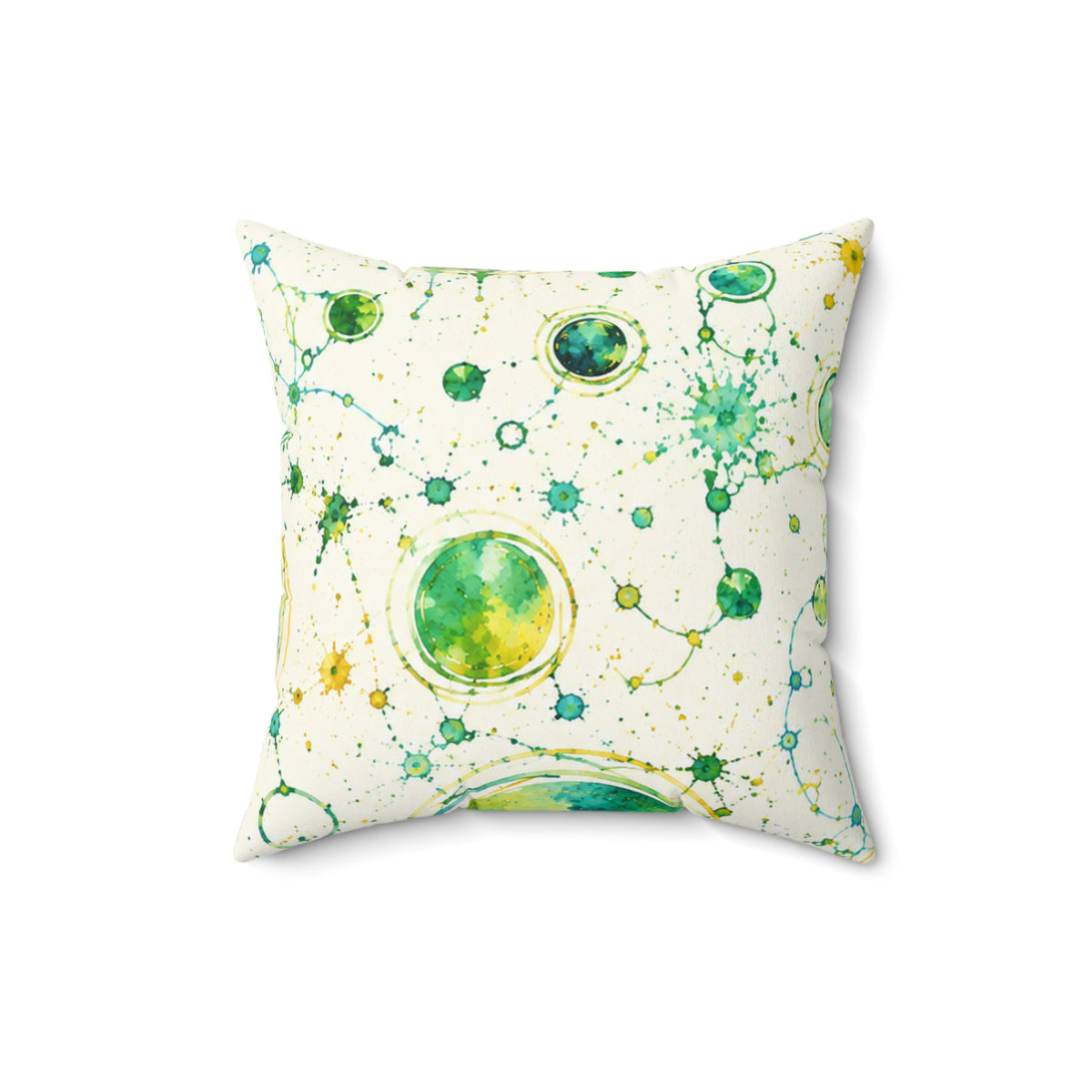 Watercolor Planet Pattern Square Pillow – Green & Teal Orb Decorative Throw Pillow