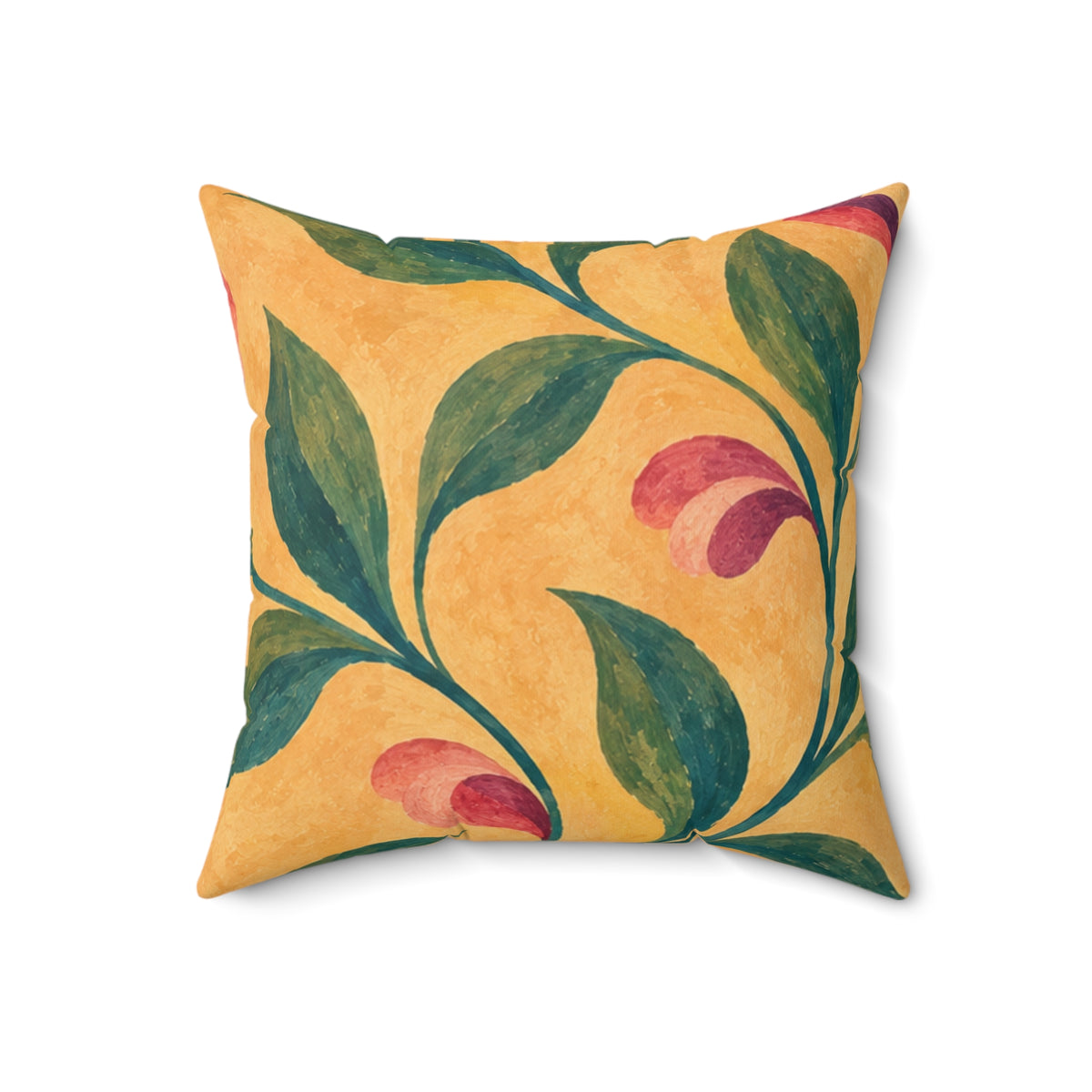 Yellow Botanical Throw Pillow — Handpainted Floral Square Accent Pillow