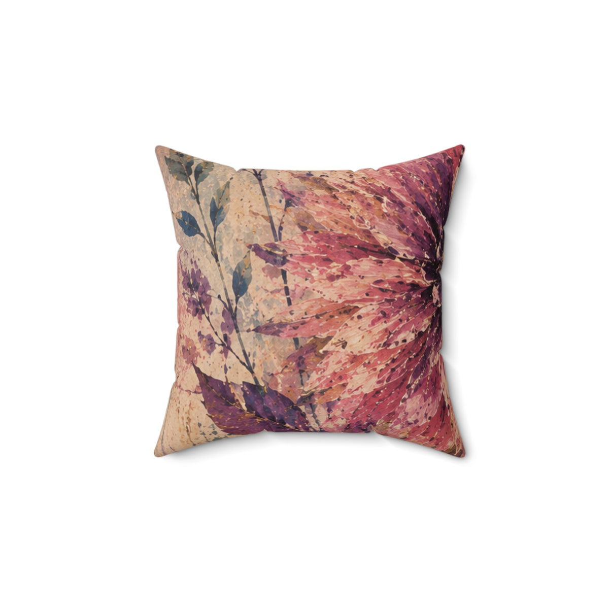 Botanical Watercolor Throw Pillow — Vintage Floral Square Decorative Pillow