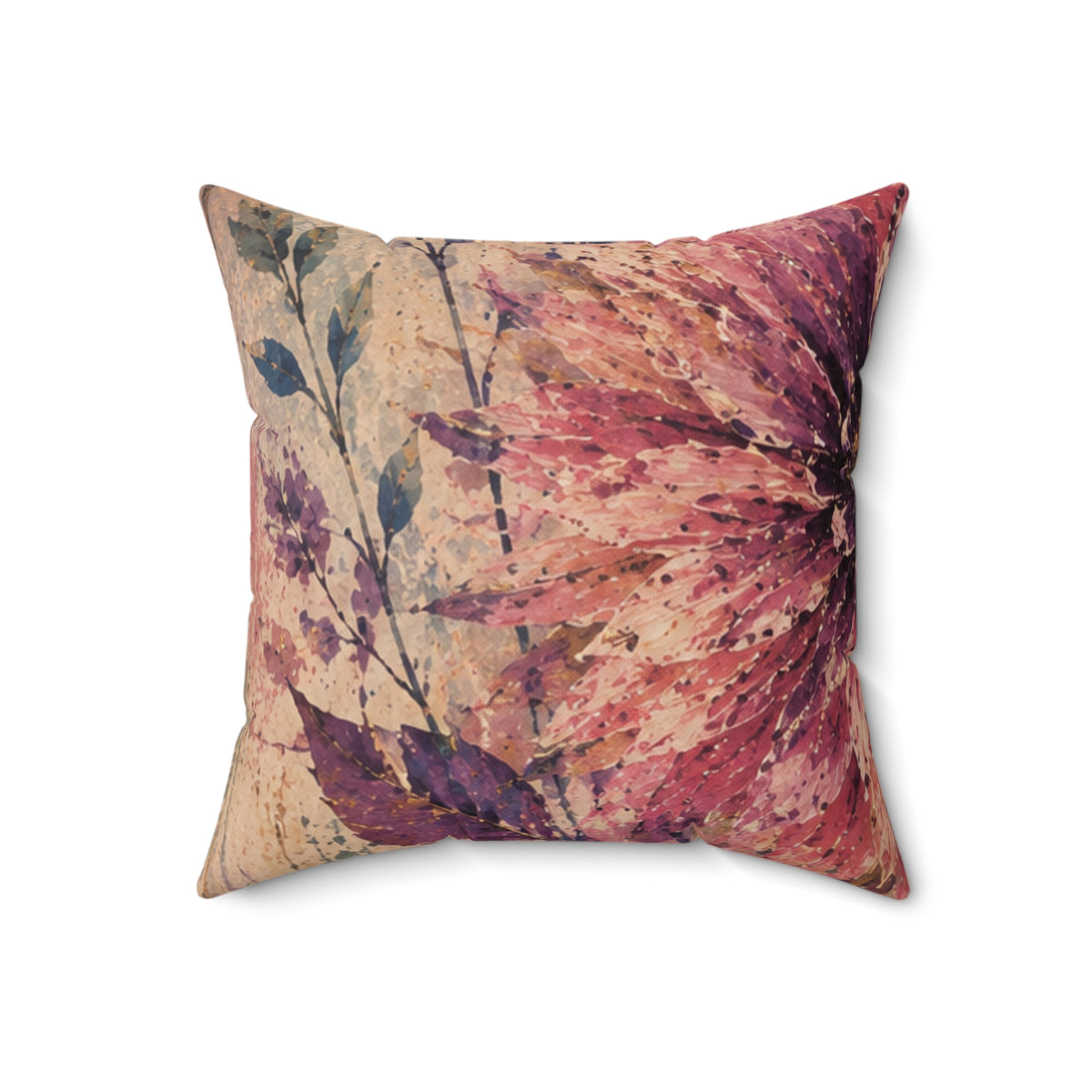 Botanical Watercolor Throw Pillow — Vintage Floral Square Decorative Pillow