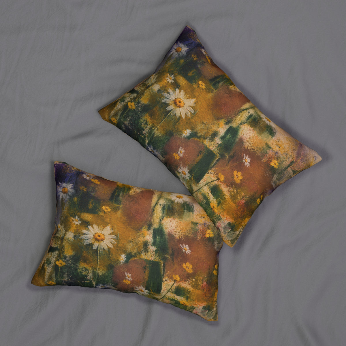 Floral Abstract Lumbar Pillow — Daisies Watercolor Accent Pillow