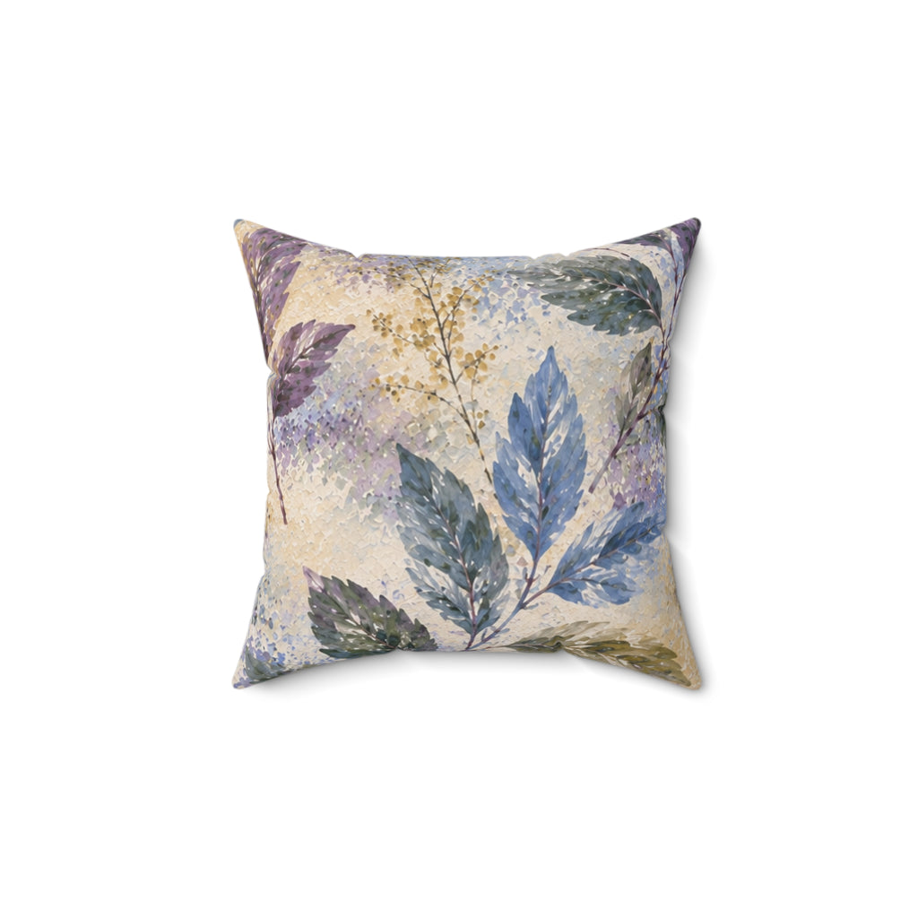Botanical Watercolor Pillow — Blue & Purple Leaf Decorative Throw Pillow
