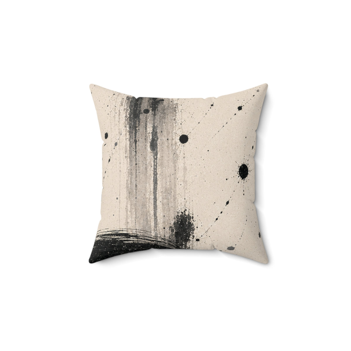 Abstract Ink Circle Throw Pillow — Minimal Black Brushstroke Decorative Cushion