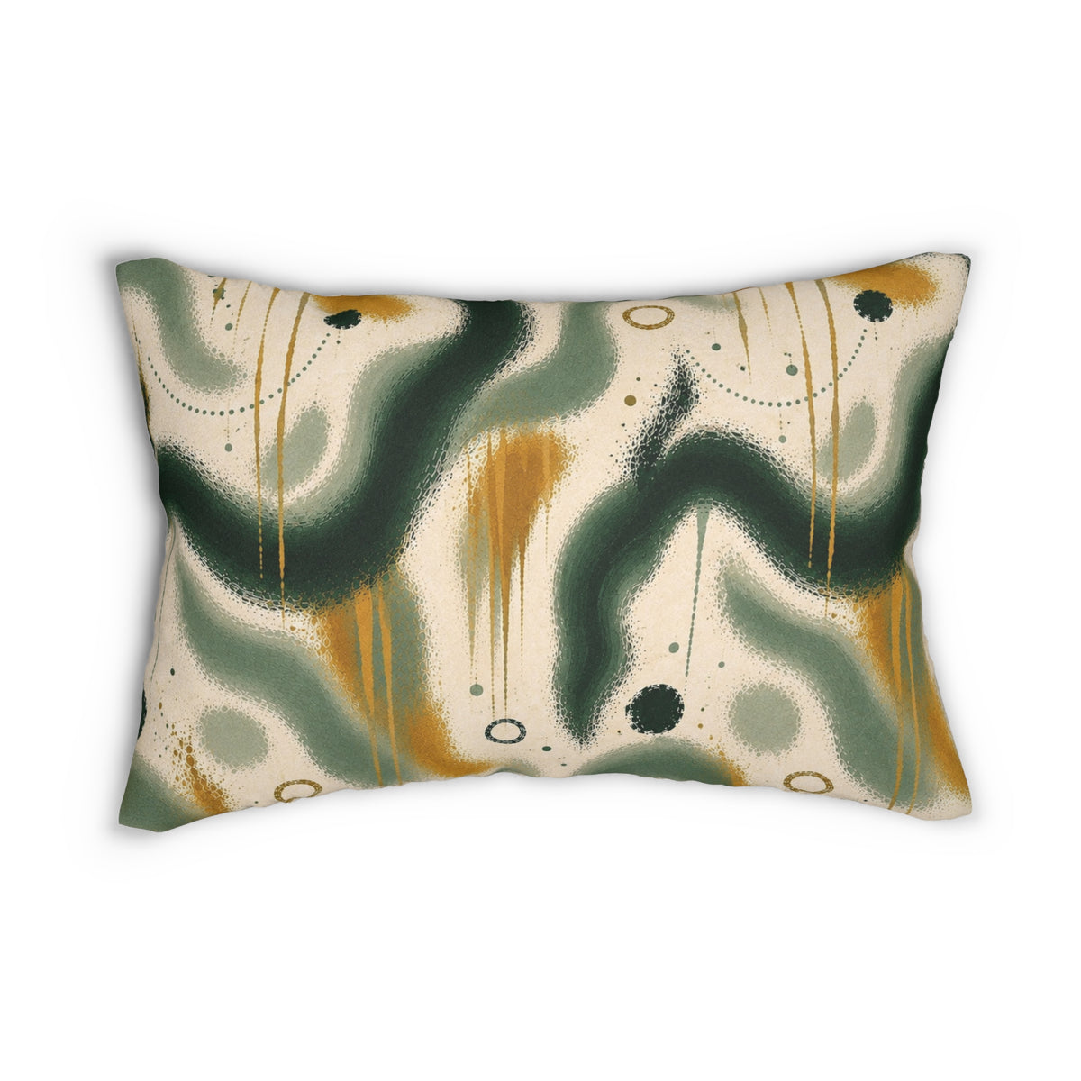 Abstract Green Wave Lumbar Pillow — Modern Midcentury Decorative Accent