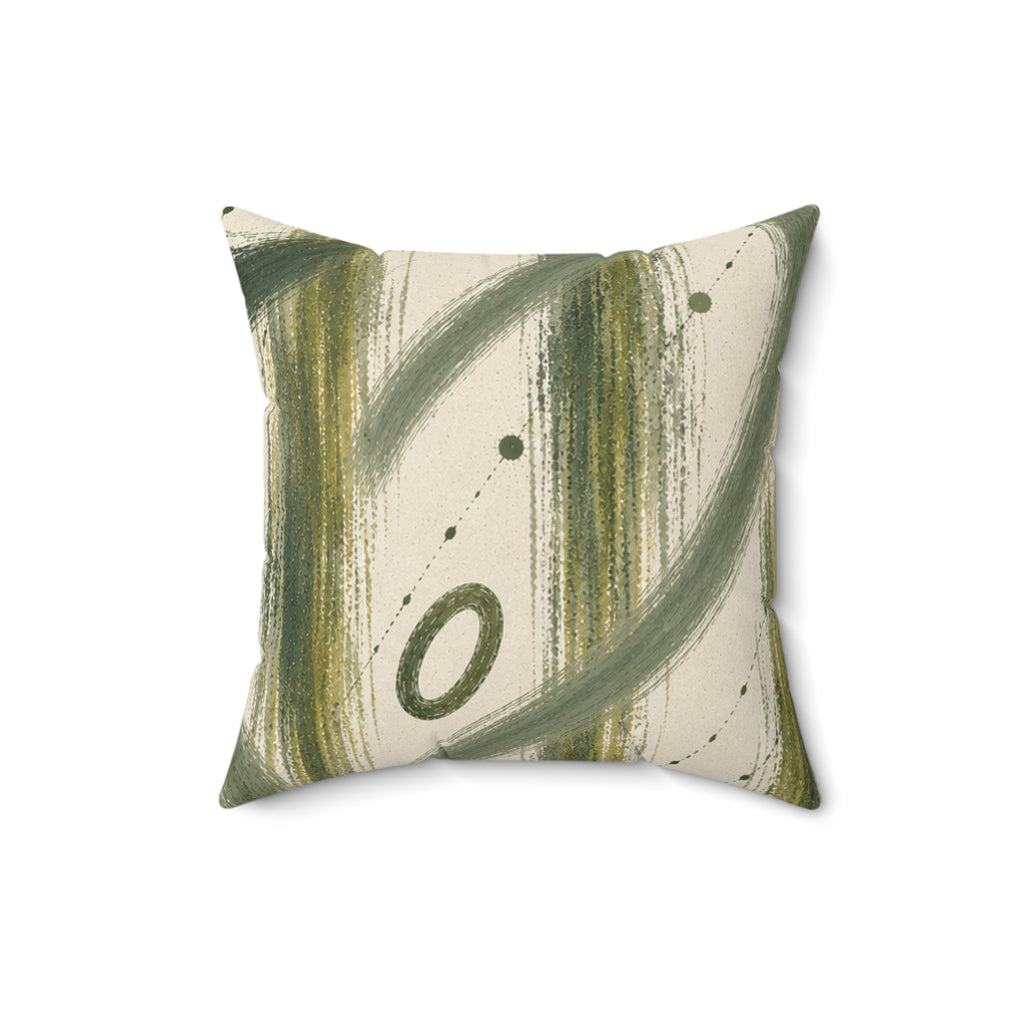 Abstract Olive Brushstroke Square Pillow - Modern Green Accent Cushion