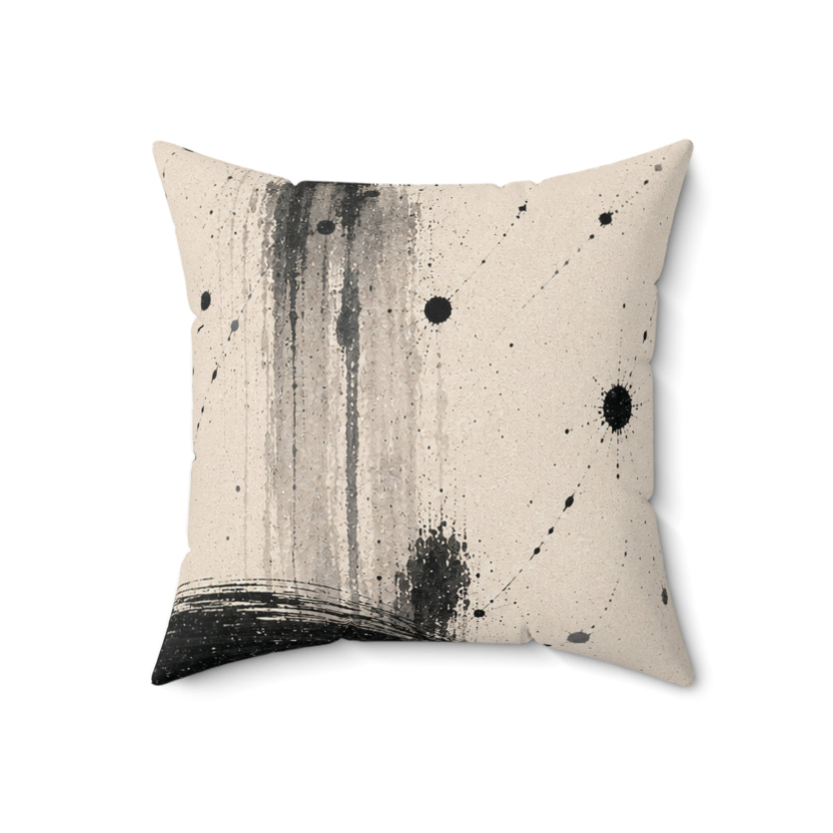 Abstract Ink Circle Throw Pillow — Minimal Black Brushstroke Decorative Cushion