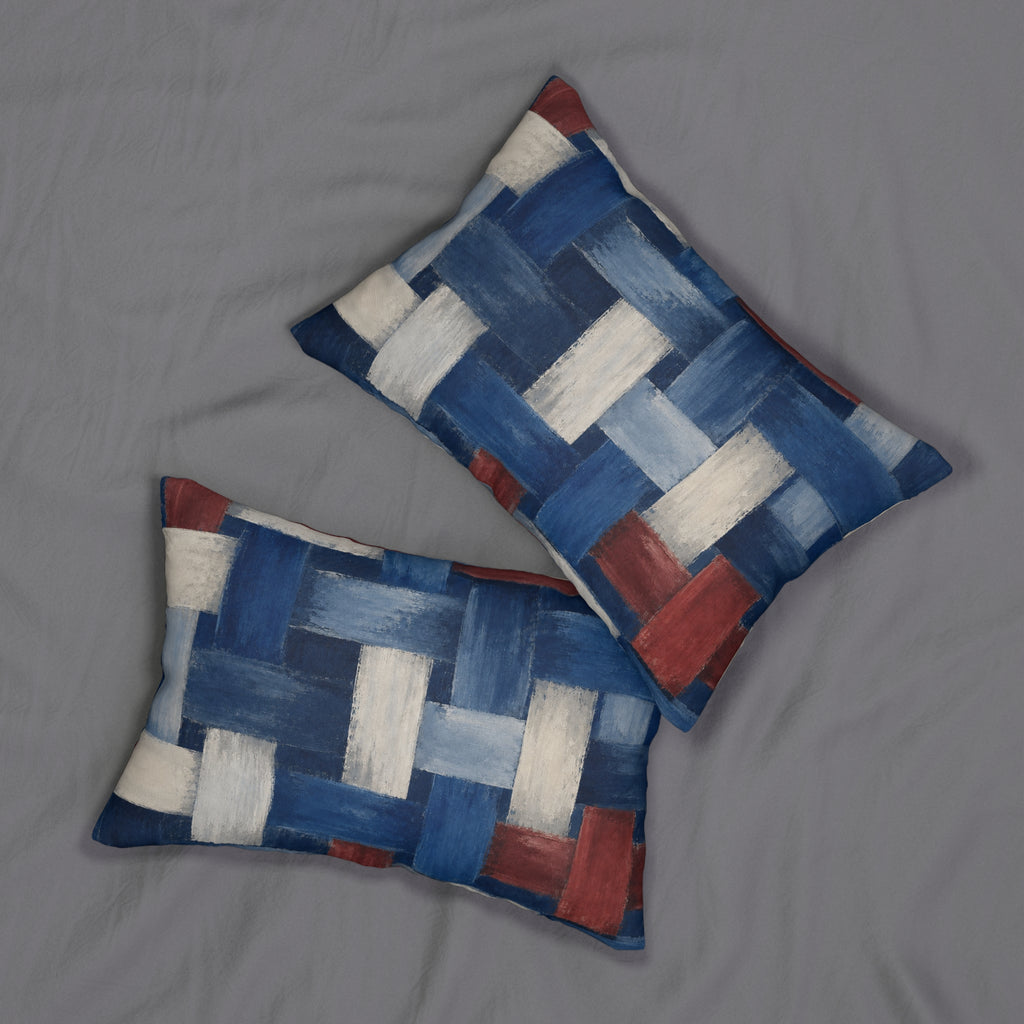 Woven Brushstroke Lumbar Pillow — Patriotic Blue Red Decorative Accent