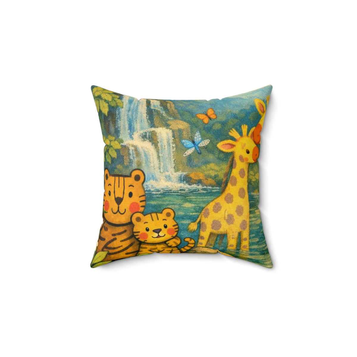 Jungle Friends Decorative Pillow — Cute Giraffe, Tiger & Monkey Nursery Throw