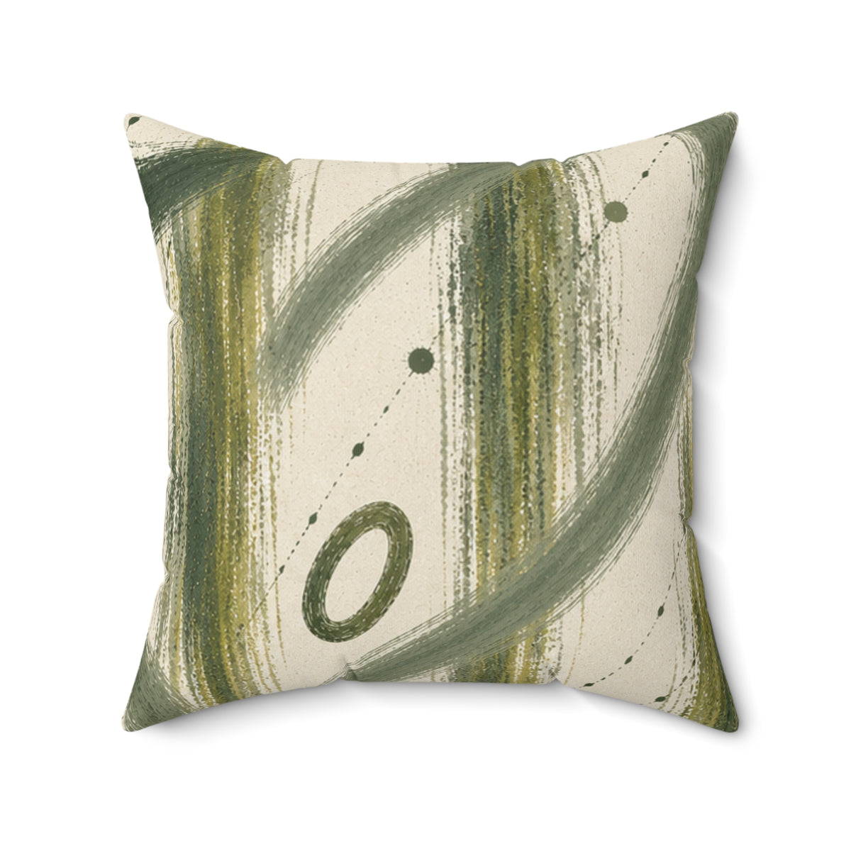 Abstract Olive Brushstroke Square Pillow - Modern Green Accent Cushion