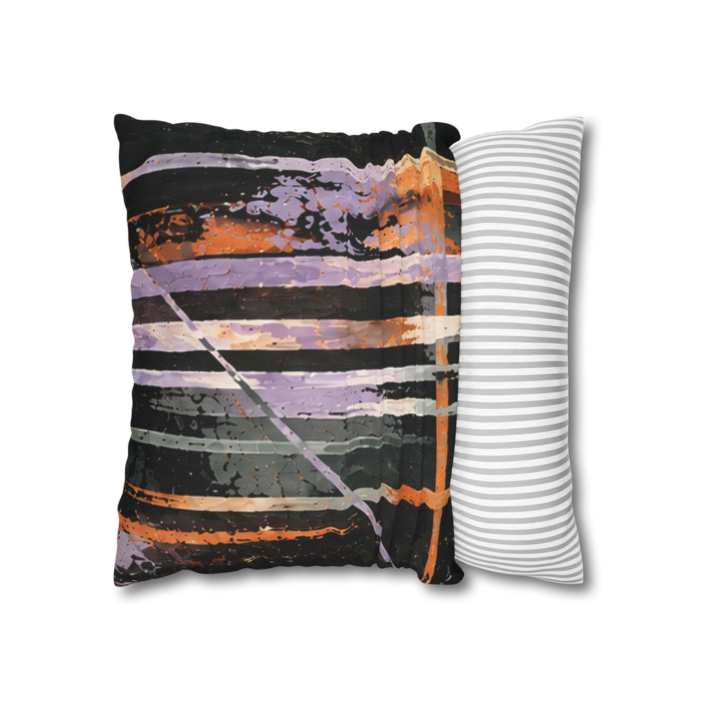 Abstract Striped Accent Pillowcase — Orange & Purple Modern Throw Pillow Cover