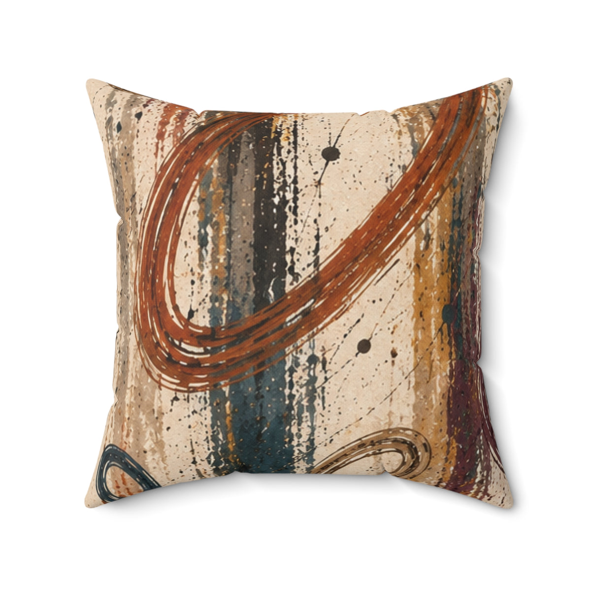 Abstract Rustic Swirl Decorative Pillow — Earth Tones Square Throw Pillow