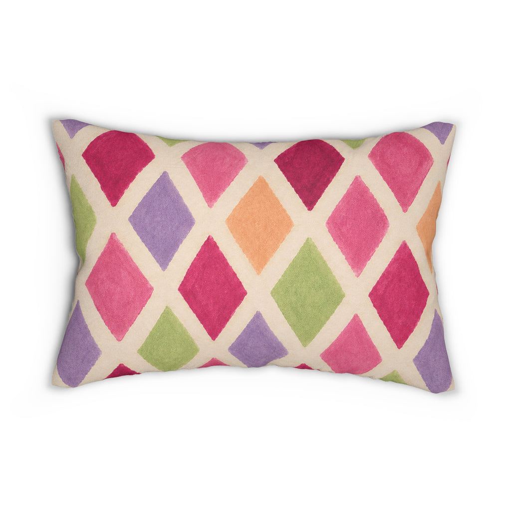 Diamond Watercolor Lumbar Pillow — Colorful Geometric Accent Cushion
