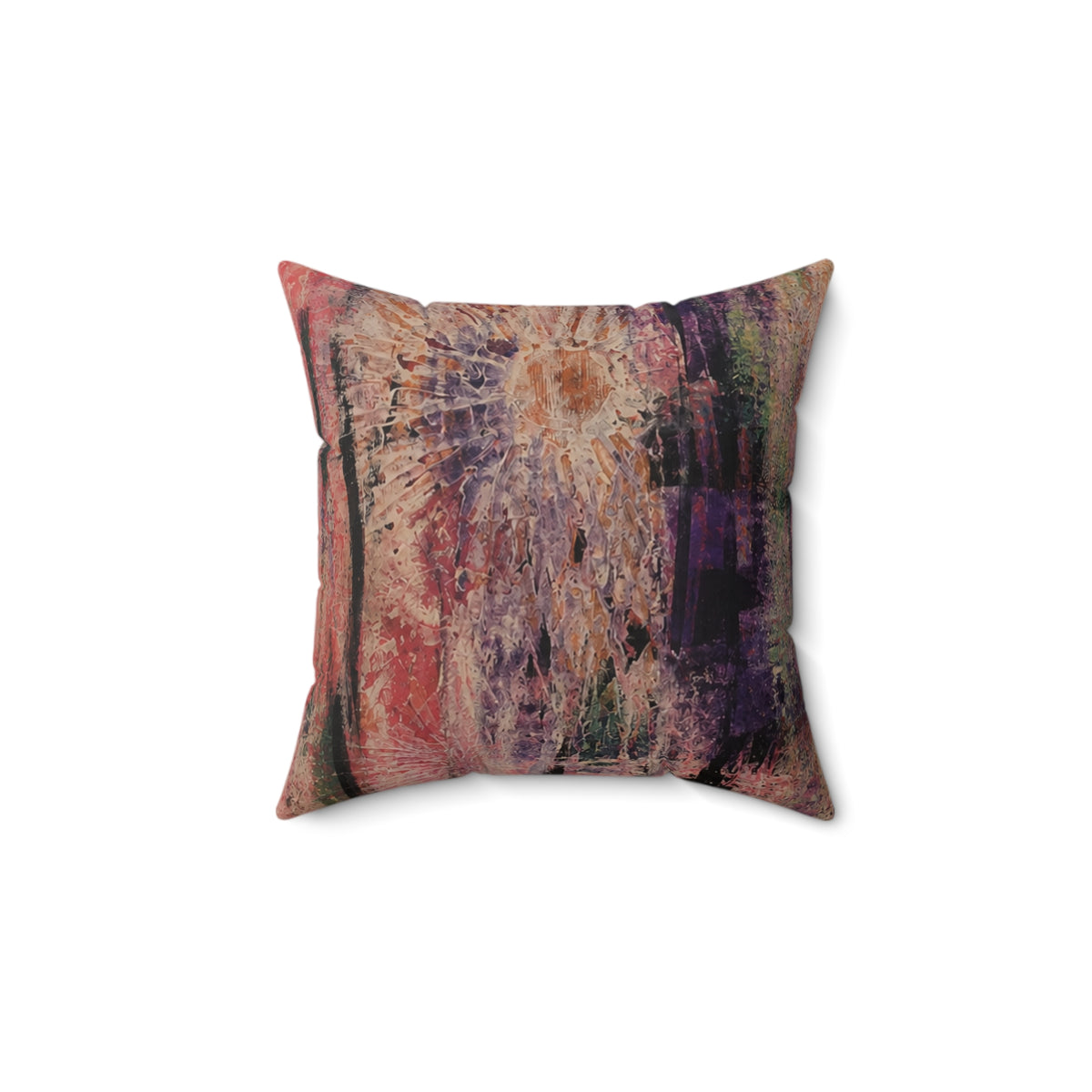 Abstract Floral Square Pillow — Boho Pink Dandelion Decorative Throw Pillow