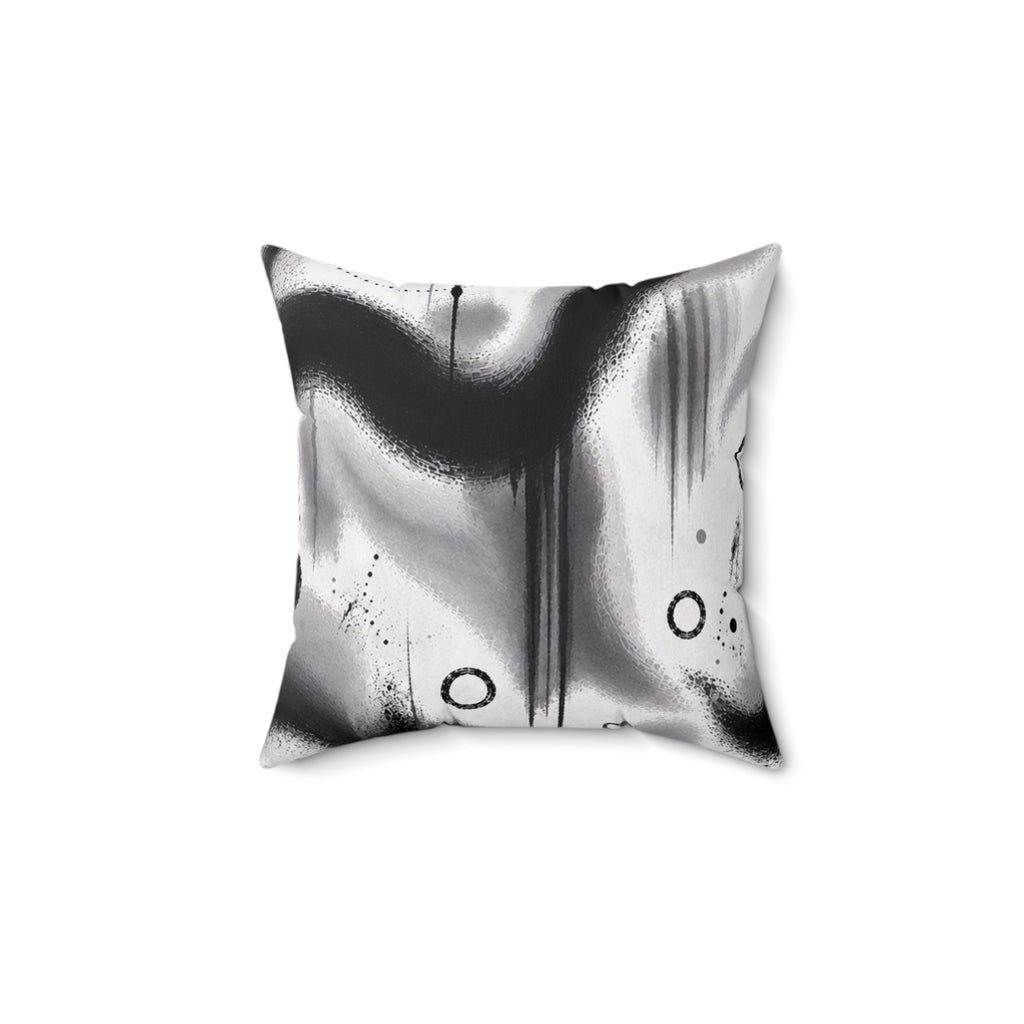Abstract Black & White Spray Art Square Pillow — Modern Decorative Throw Pillow