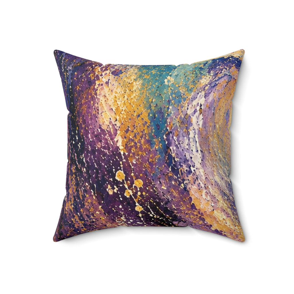 Abstract Galaxy Throw Pillow – Blue & Gold Painted Decorative Cushion