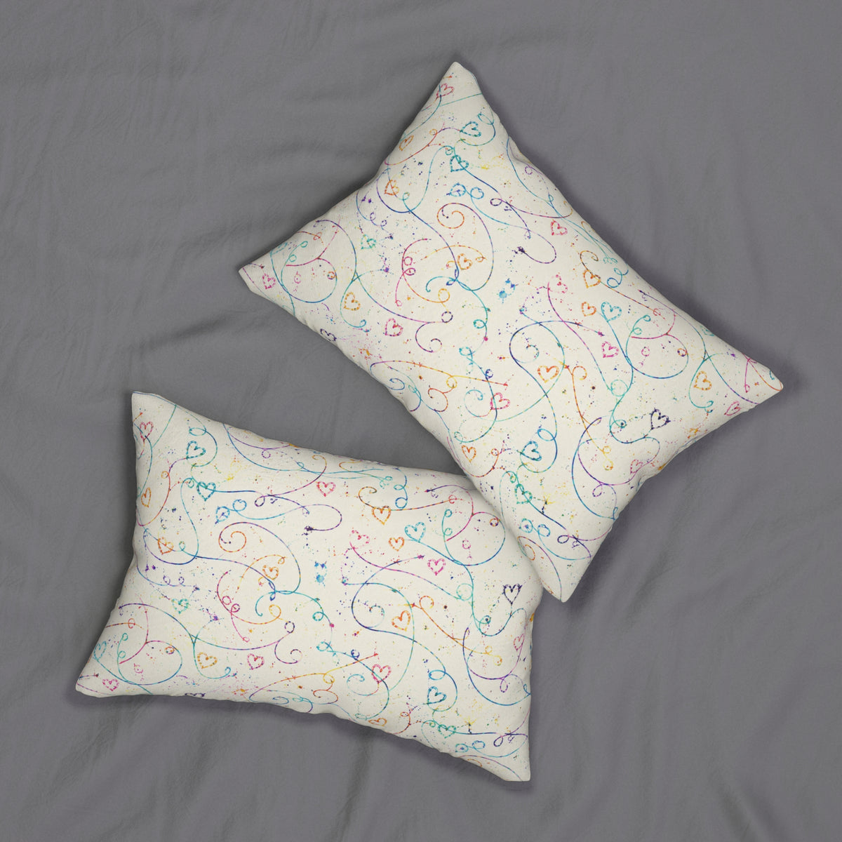 Whimsical Rainbow Heart Swirl Lumbar Pillow