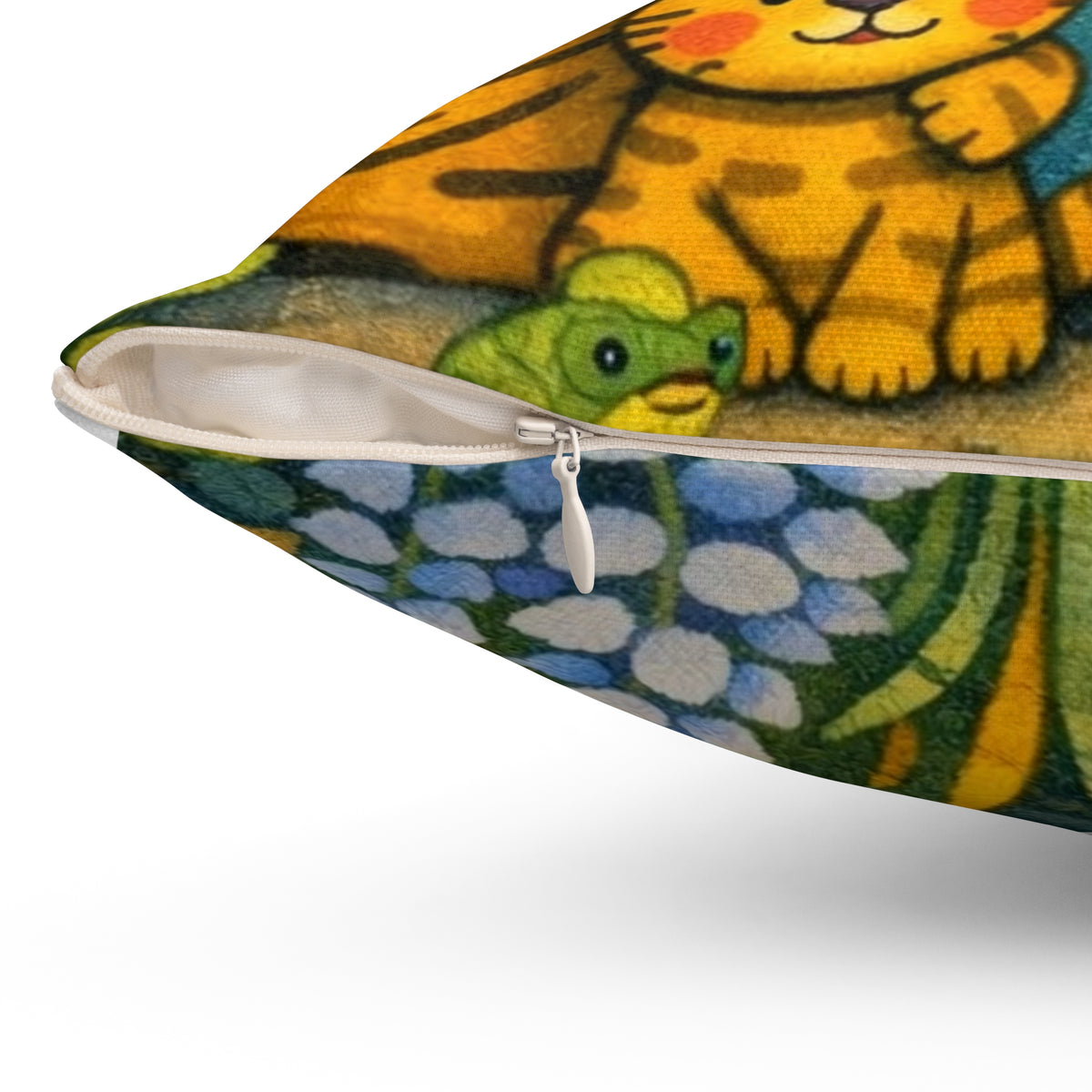 Jungle Friends Decorative Pillow — Cute Giraffe, Tiger & Monkey Nursery Throw