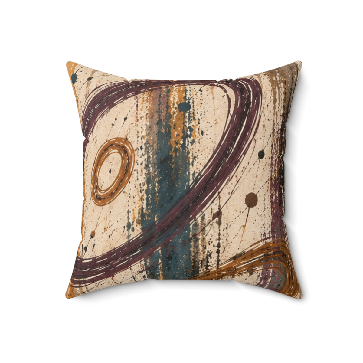 Abstract Rustic Swirl Decorative Pillow — Earth Tones Square Throw Pillow