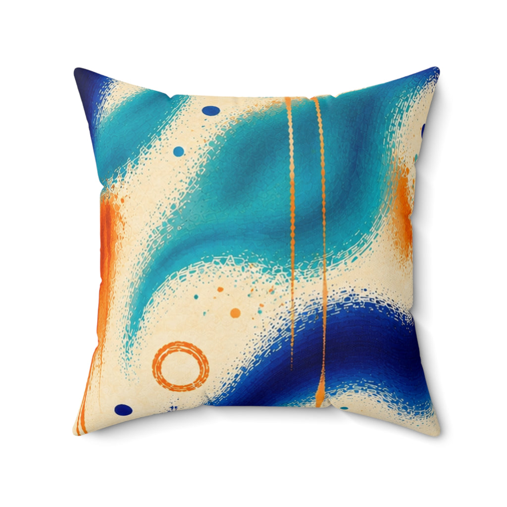Abstract Ocean Waves Decorative Pillow — Blue Teal Orange Square Cushion