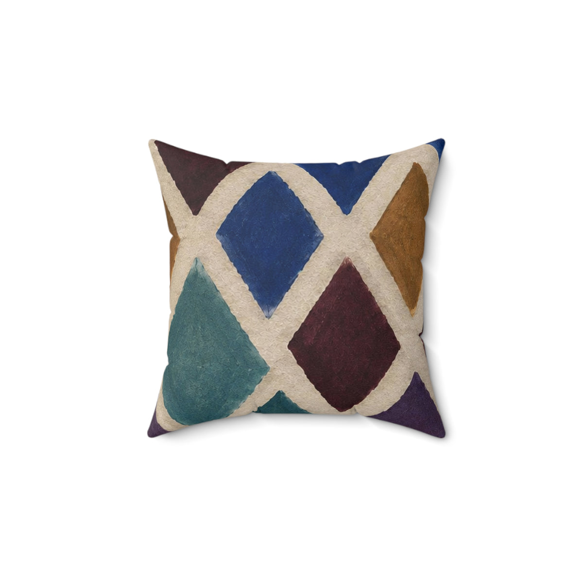Geometric Diamond Pattern Throw Pillow — Colorful Boho Decorative Cushion