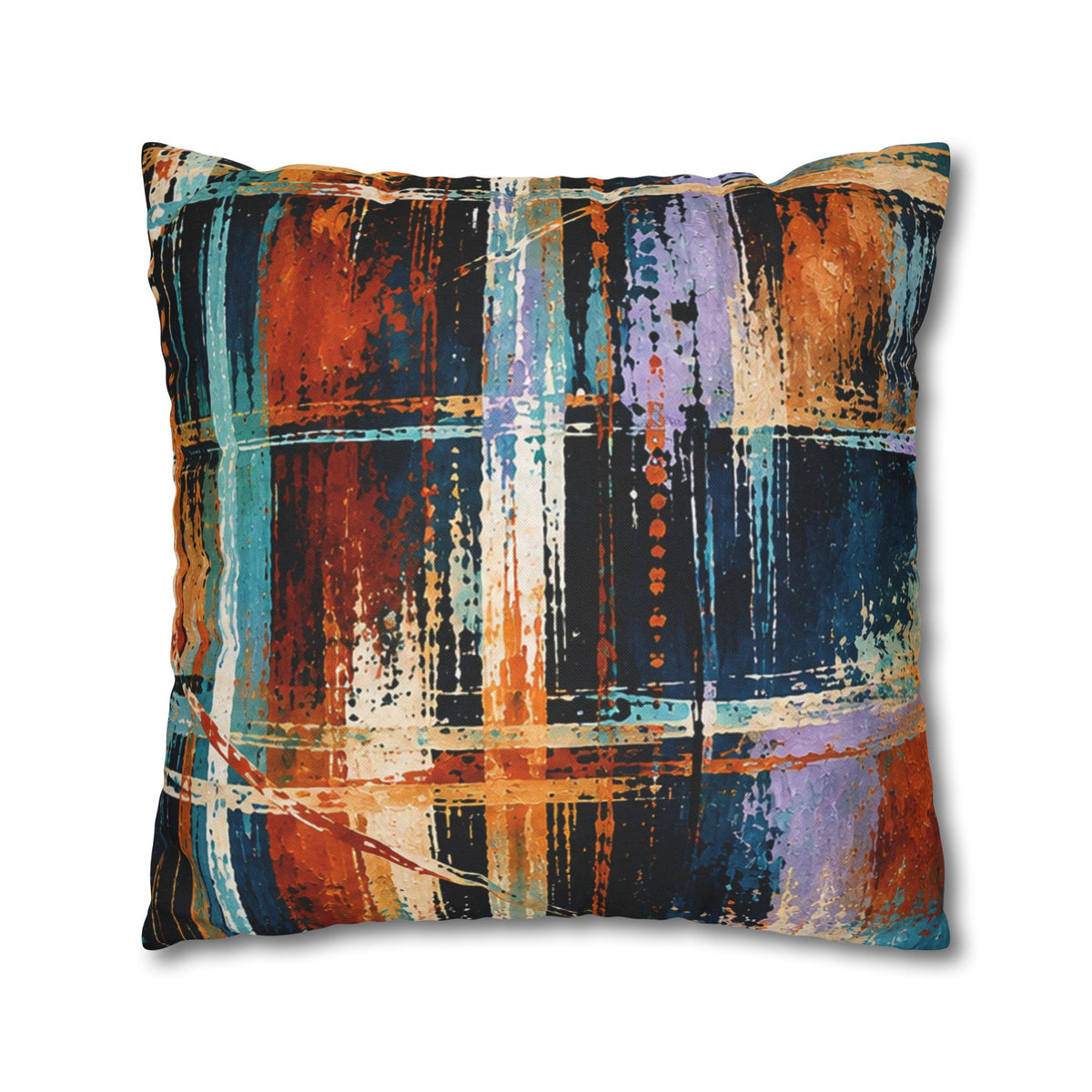 Abstract Teal & Orange Decorative Pillowcase — Modern Brushstroke Accent