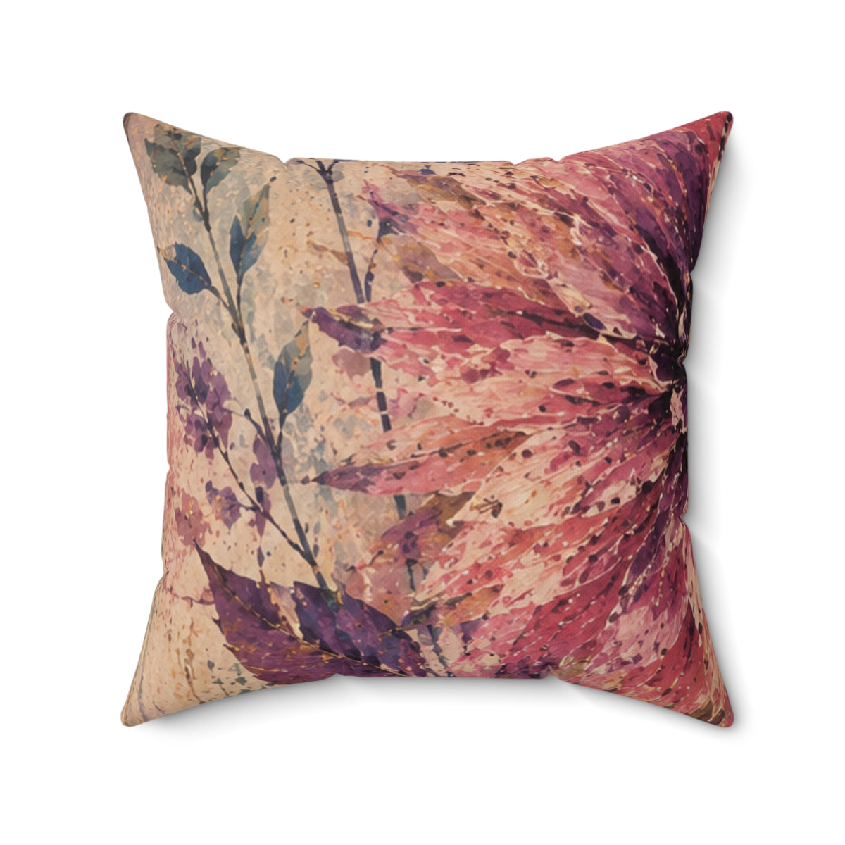 Botanical Watercolor Throw Pillow — Vintage Floral Square Decorative Pillow