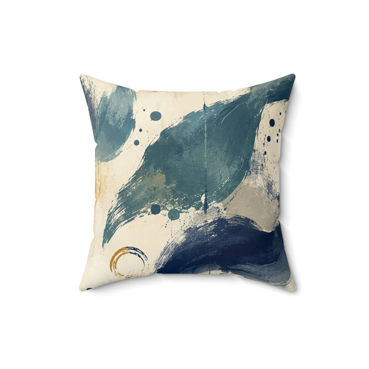 Abstract Coastal Brushstroke Pillow - Blue & Gold Decorative Throw Cushion