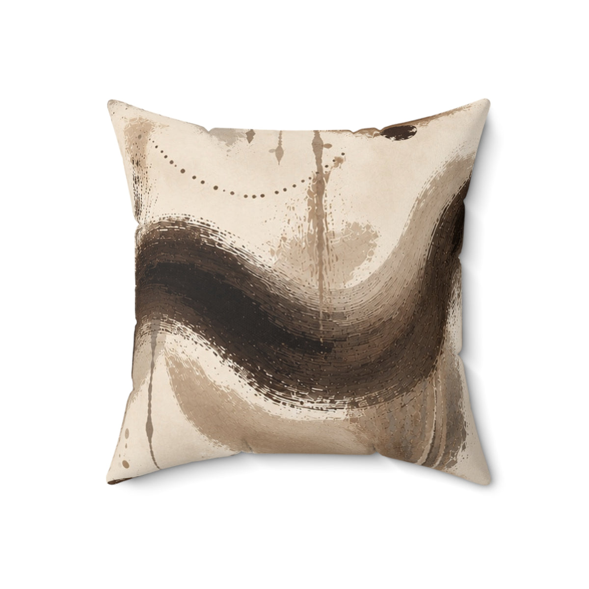 Abstract Earthtone Decorative Pillow — Neutral Brown Swirl Accent Cushion