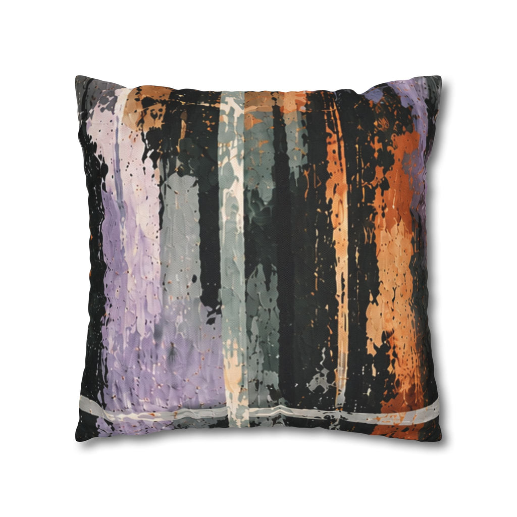 Abstract Striped Accent Pillowcase — Orange & Purple Modern Throw Pillow Cover