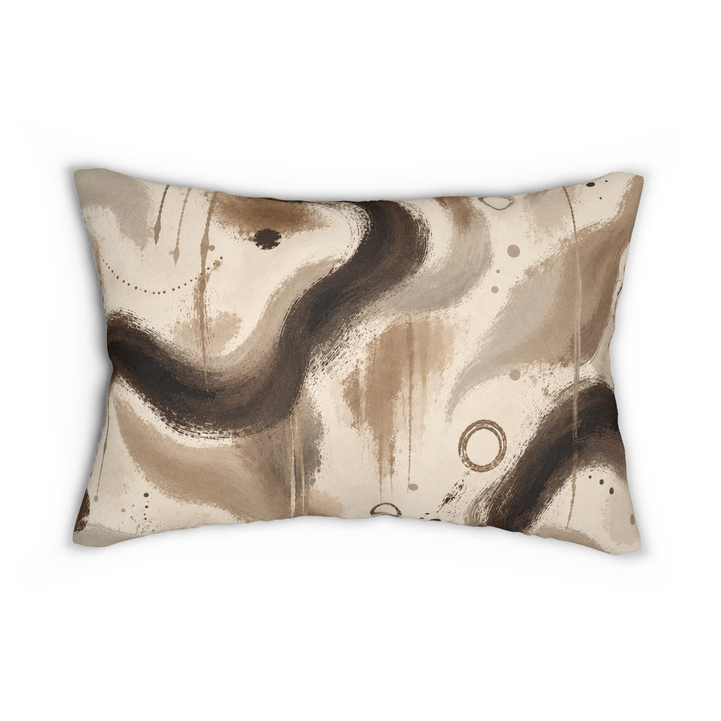 Abstract Earthtone Lumbar Pillow — Neutral Swirl Decorative Throw Pillow